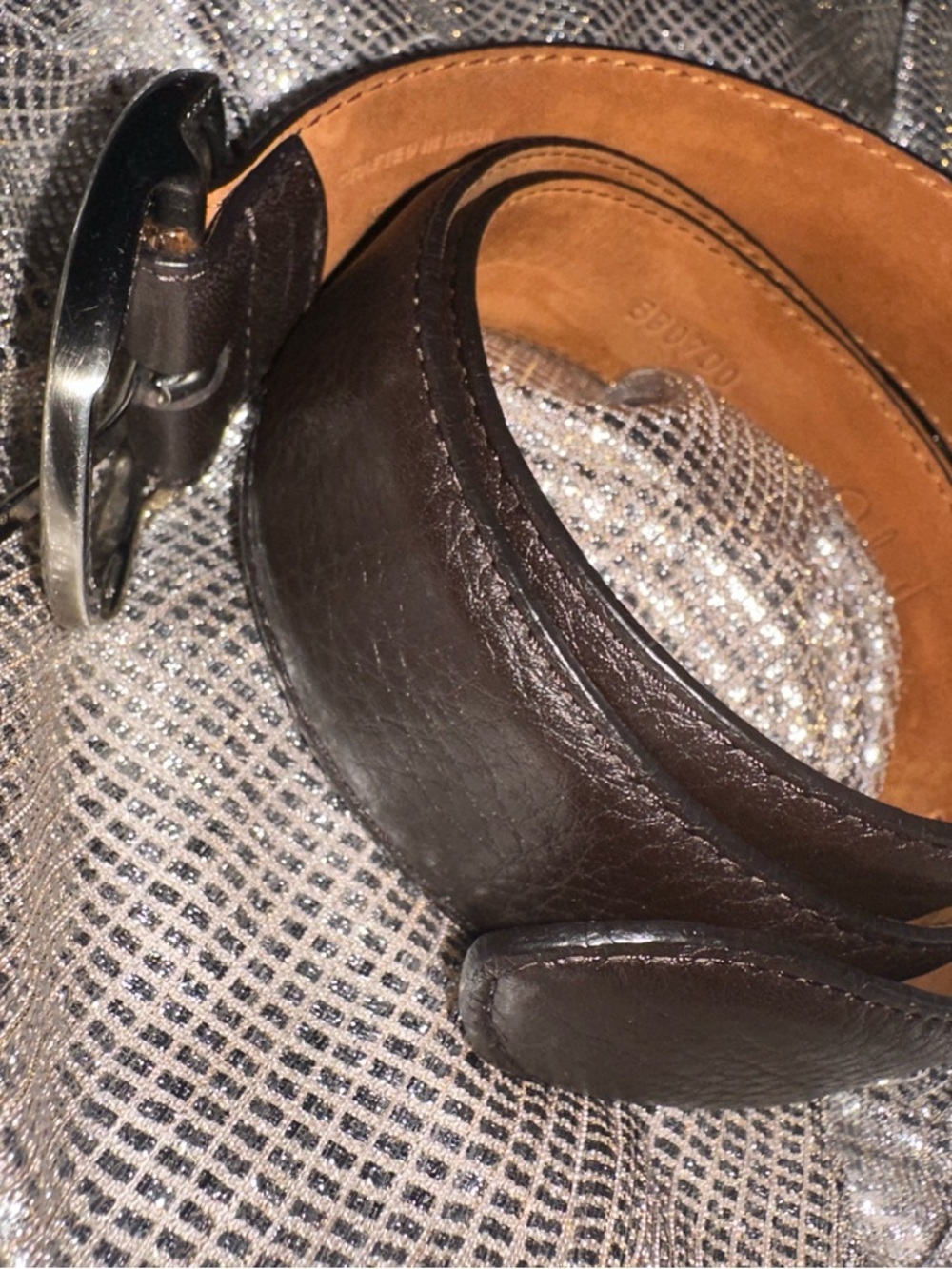 Cole Haan Dark Brown Genuine Leather Belt Silver Oval Buckle Women’s Size Small